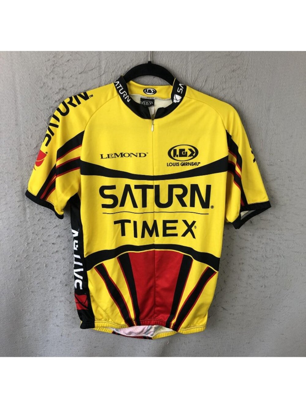 Vintage Louis Garneau Saturn Cycling Jersey Mens Medium Yellow Lemond Timex USA